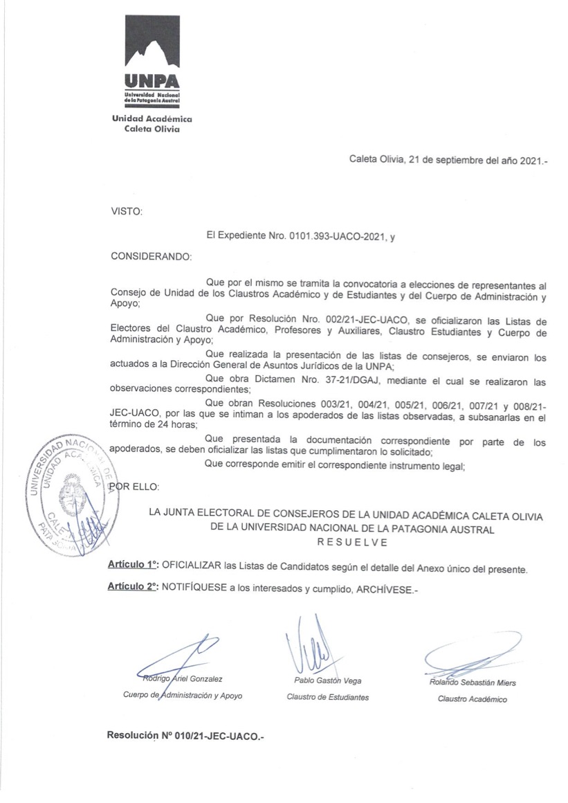 Resolución Junta Electoral Consejo de Unidad