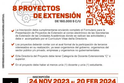 Flyer convocatoria 8 Proyectos Extensión