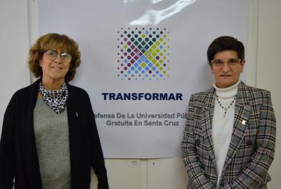 De izquierda a derecha: la Ing. Eugenia de San Pedro y la Prof. Roxana Puebla, candidatas a Vicerrectora y Rectora de la UNPA, respectivamente.